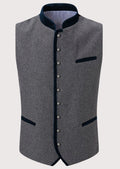 Classic grey Bavarian vest featuring dark velvet trim