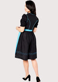 Traditional long Dirndl dress with comfortable fit and elegant turquoise detailing, perfect for cultural events.
