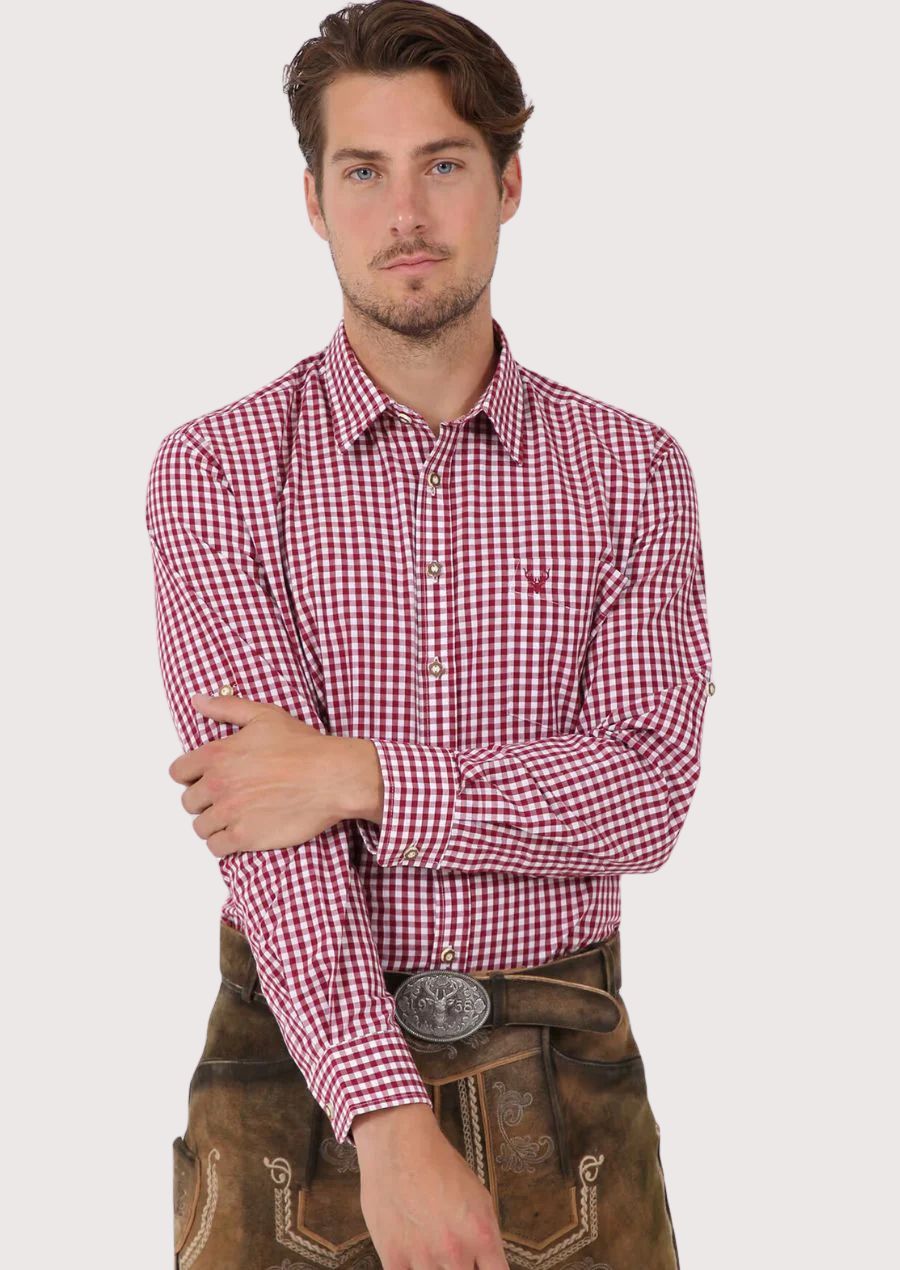 Classic red checkered men’s shirt with front buttons