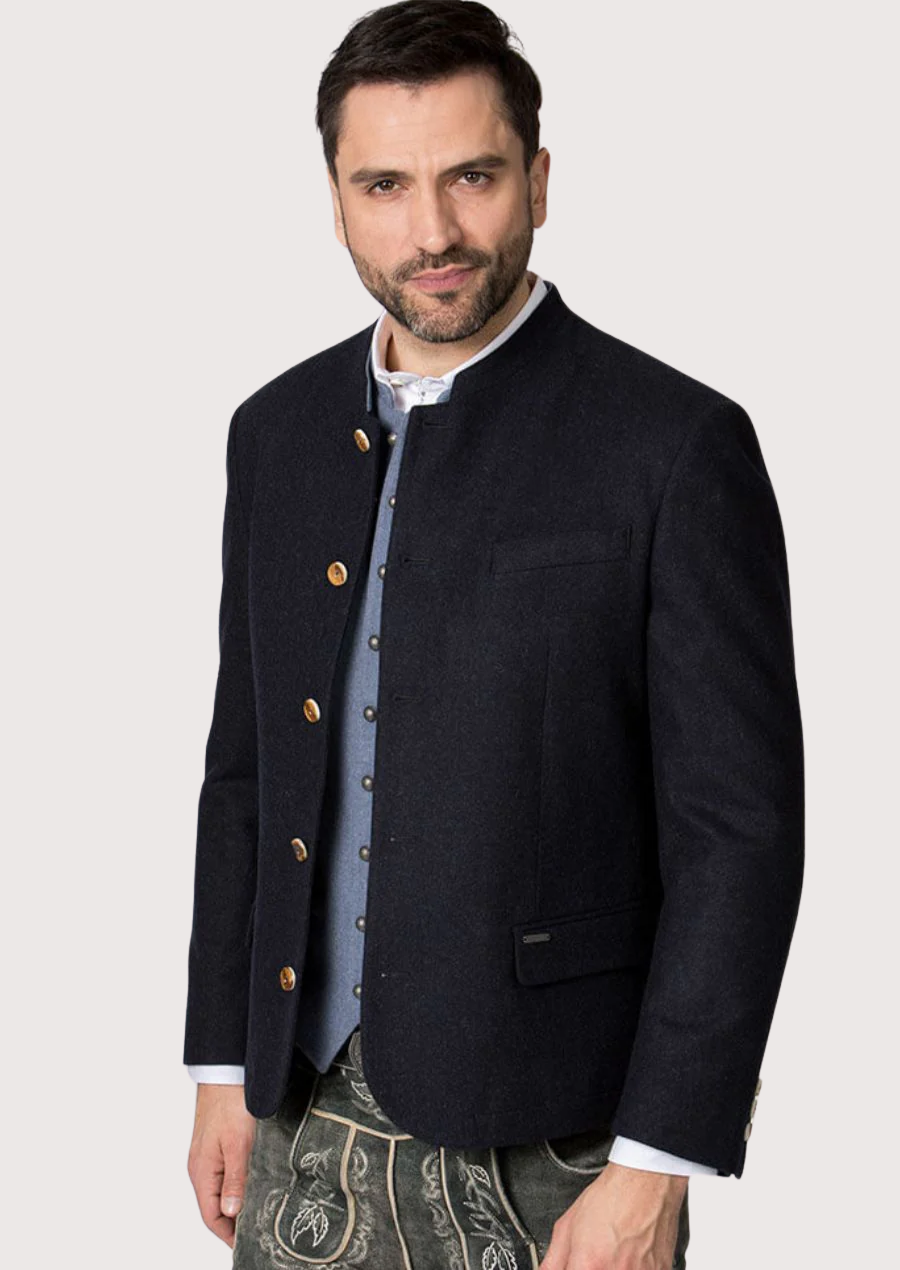 Man wearing classic Bavarian Trachten jacket with horn buttons