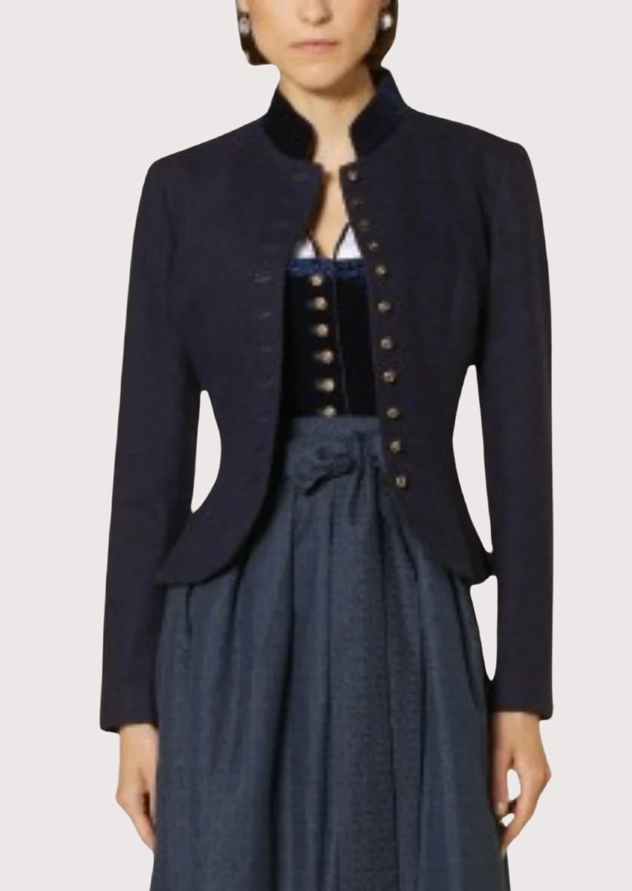 Classic Trachten jacket for women in navy, perfect for Oktoberfest and traditional festivals.