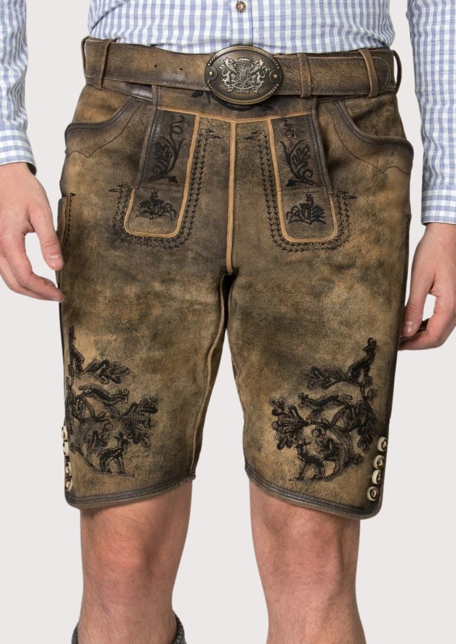 Authentic Trachten Lederhosen for Men – Detailed embroidery for Oktoberfest.

