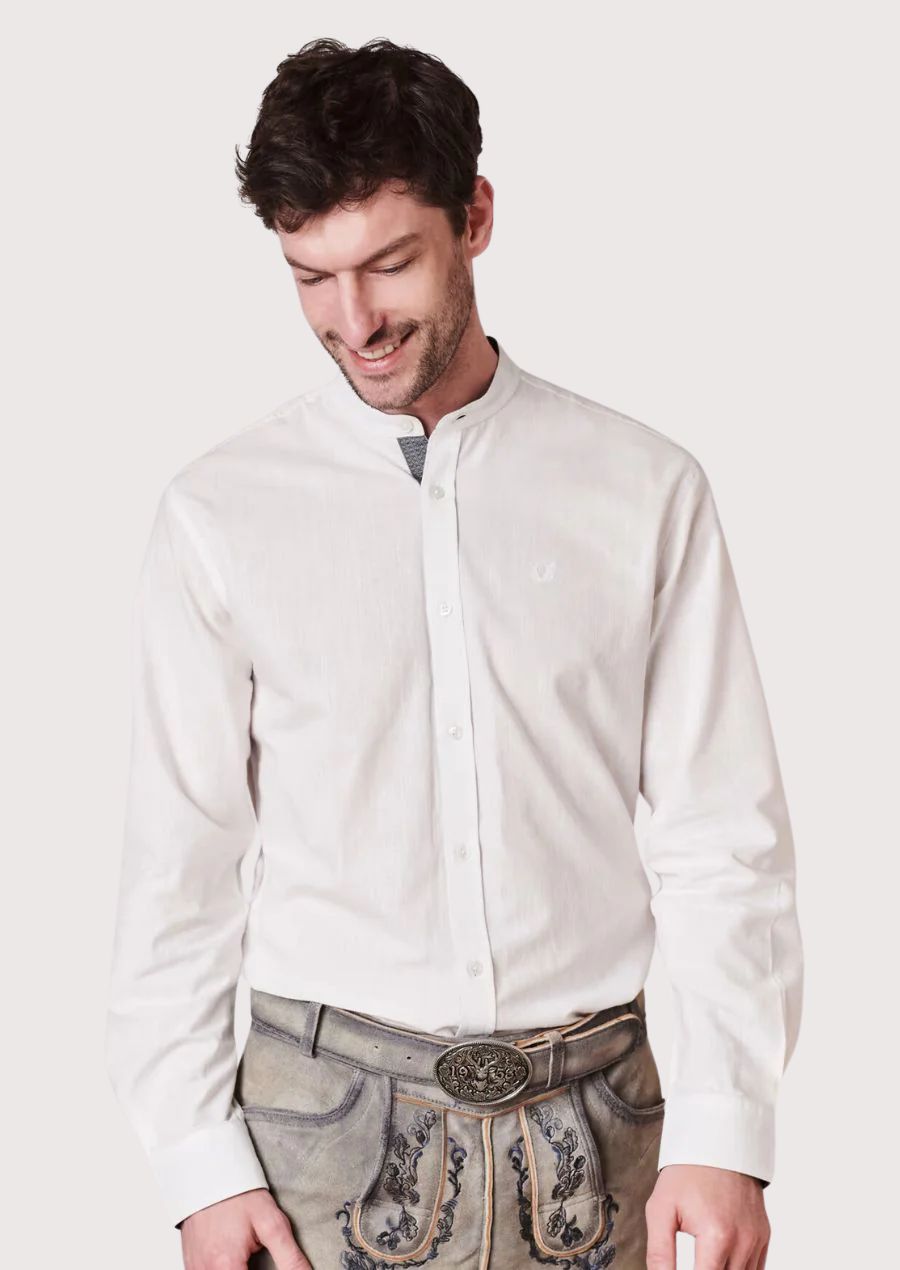 Classic men’s white mandarin collar button shirt
