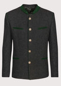 Men's Dark Alpine Jacket Forest Green Trim with green stand collar, decorative metal buttons, Bavarian blazer, traditional German jacket, Alpine formalwear, Oktoberfest clothing, heritage menswear, premium Trachten fashion, and authentic Bavarian style