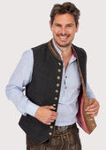 Dark grey Bavarian vest with metal buttons and stand collar