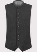 Dark Grey Bavarian Waistcoat Wool for men with stand collar, Bavarian wool waistcoat, traditional German Oktoberfest vest, Alpine heritage clothing, authentic Trachten menswear, premium Tyrolean waistcoat.