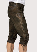 Dark heritage Bundhosen crafted from premium suede leather with a vintage brown appearance and Alpine character