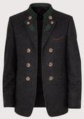 Men's Double Breasted Trachten Wool Coat with green embroidered lapels, double-breasted silver buttons, Bavarian blazer, traditional German jacket, Alpine formalwear, Oktoberfest clothing, heritage menswear, premium Trachten fashion, and authentic Bavarian style