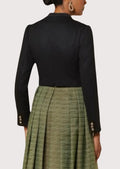 Elegant black alpine jacket for women with long sleeves, cropped length, and classic German styling.