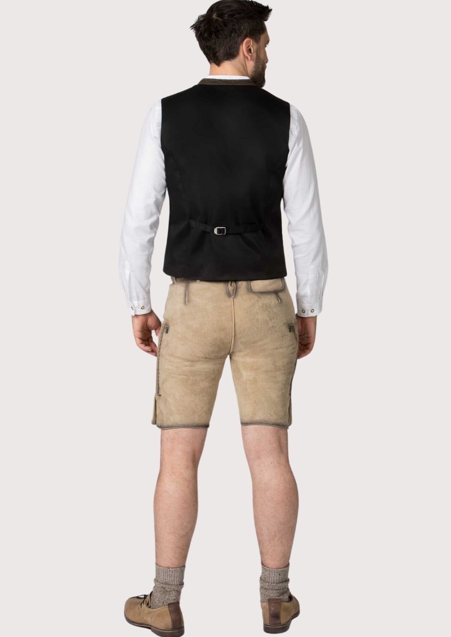 Elegant brown Alpine vest with stand collar and tailored fit