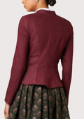 Elegant burgundy alpine jacket for women with long sleeves and traditional German styling.
