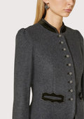 Elegant charcoal alpine jacket for women with long sleeves and heritage trachten design.