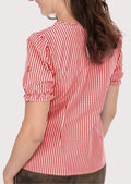 Women's elegant festival blouse with gingham pattern and lace details, ideal for traditional events.