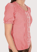 Classic gingham Dirndl blouse for women, featuring lace accents and a flattering fit.