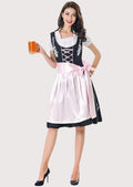 Traditional Bavarian Dirndl Dress in black and pink, perfect for Oktoberfest, with detailed lace-up front and flowing skirt.