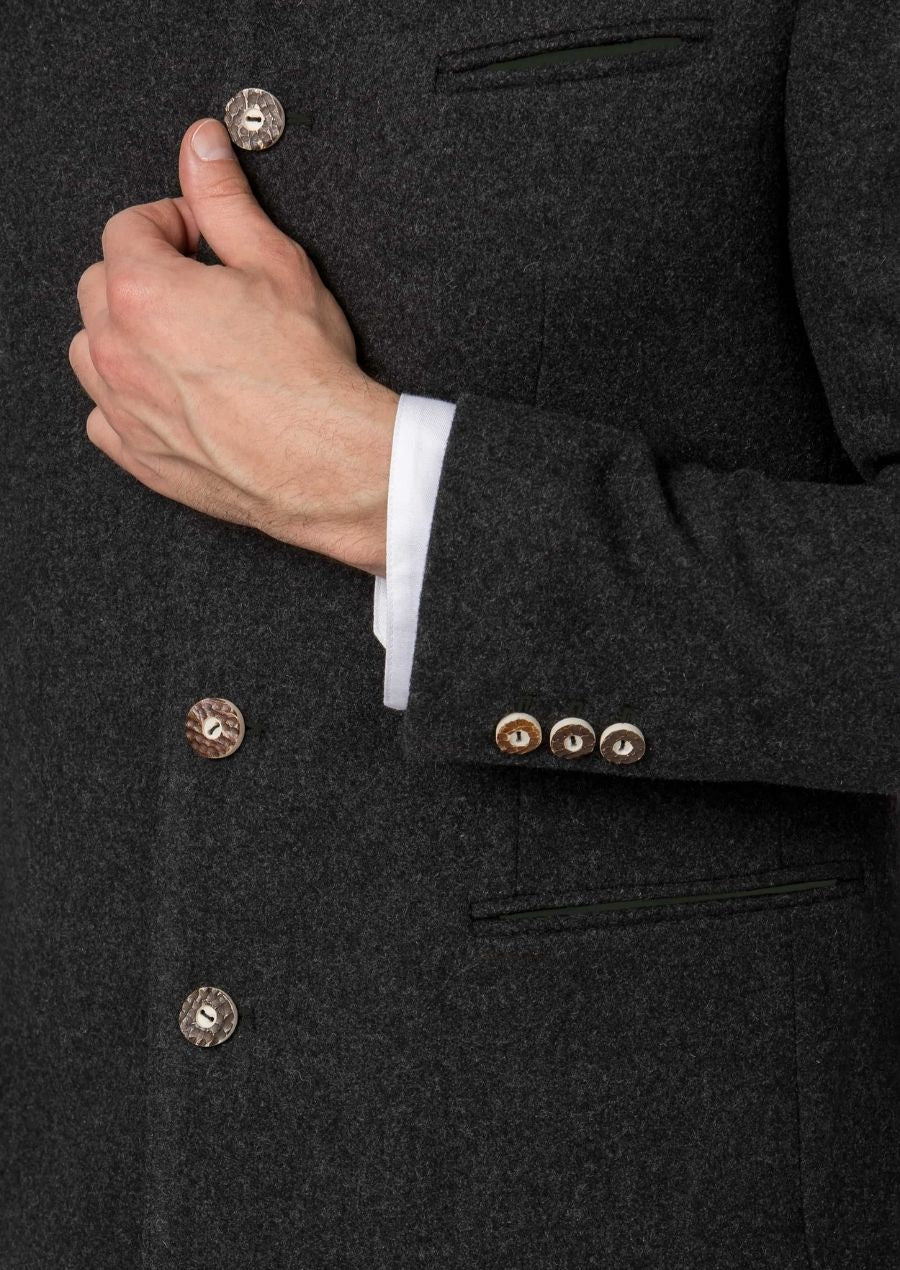 Elegant Bavarian men’s formal jacket in textured grey fabric.