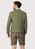 Elegant olive green Oktoberfest jacket with stand collar.