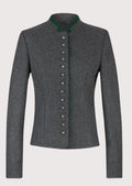 Stylish wool Trachten jacket for women, designed for Oktoberfest and festive wear, featuring decorative buttons and tailored fit.