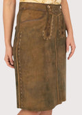 Women’s Lederhosen Skirt – Stylish Leather with Hand-Stitched Floral Detailing for Festivals