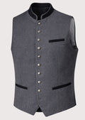 Gray Bavarian Wool Vest Black Trim with black trim, silver buttons, premium wool Bavarian waistcoat, Oktoberfest clothing, traditional German Alpine fashion.