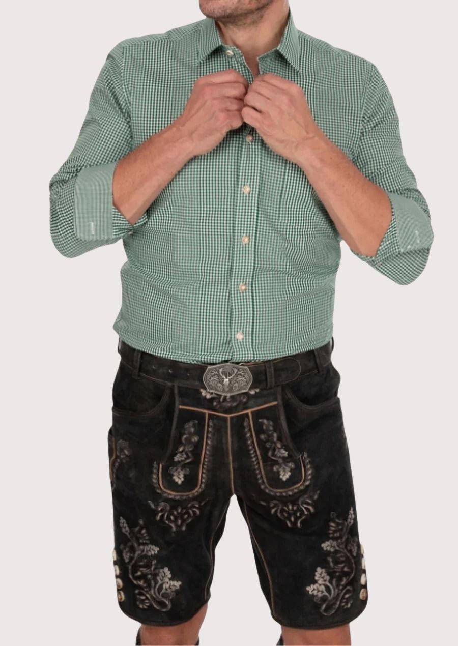 Green checkered cotton button shirt for men
