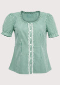 Green cotton Dirndl lace blouse for women, premium cotton Bavarian blouse, Oktoberfest women's top, lace trim Alpine blouse, traditional German Trachten clothing.