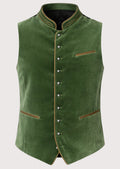 Green velvet Bavarian vest with traditional metal buttons