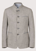 Gray blazer with button details on a light gray background