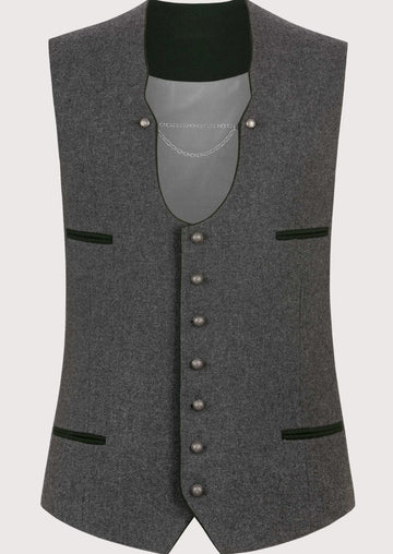 Grey alpine Trachten waistcoat with decorative chain and button front