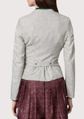 Light grey Bavarian jacket featuring premium wool, classic stand collar, green edging, and authentic Oktoberfest styling.