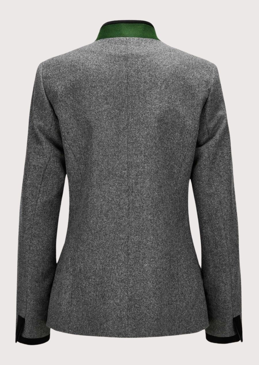 Women’s Trachten Jacket in grey wool with classic button detailing for traditional events and Oktoberfest.

