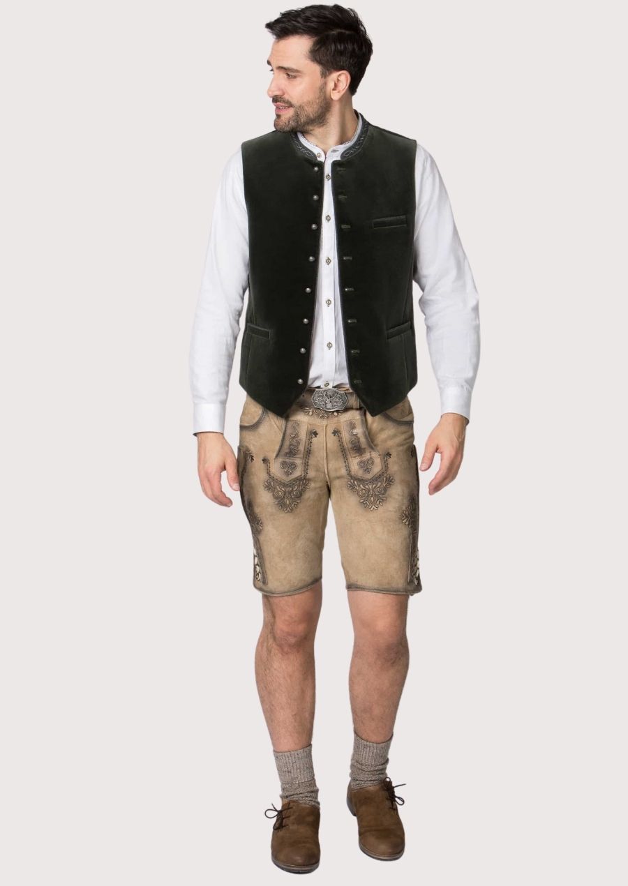 Heritage alpine vest in deep olive with refined traditional styling