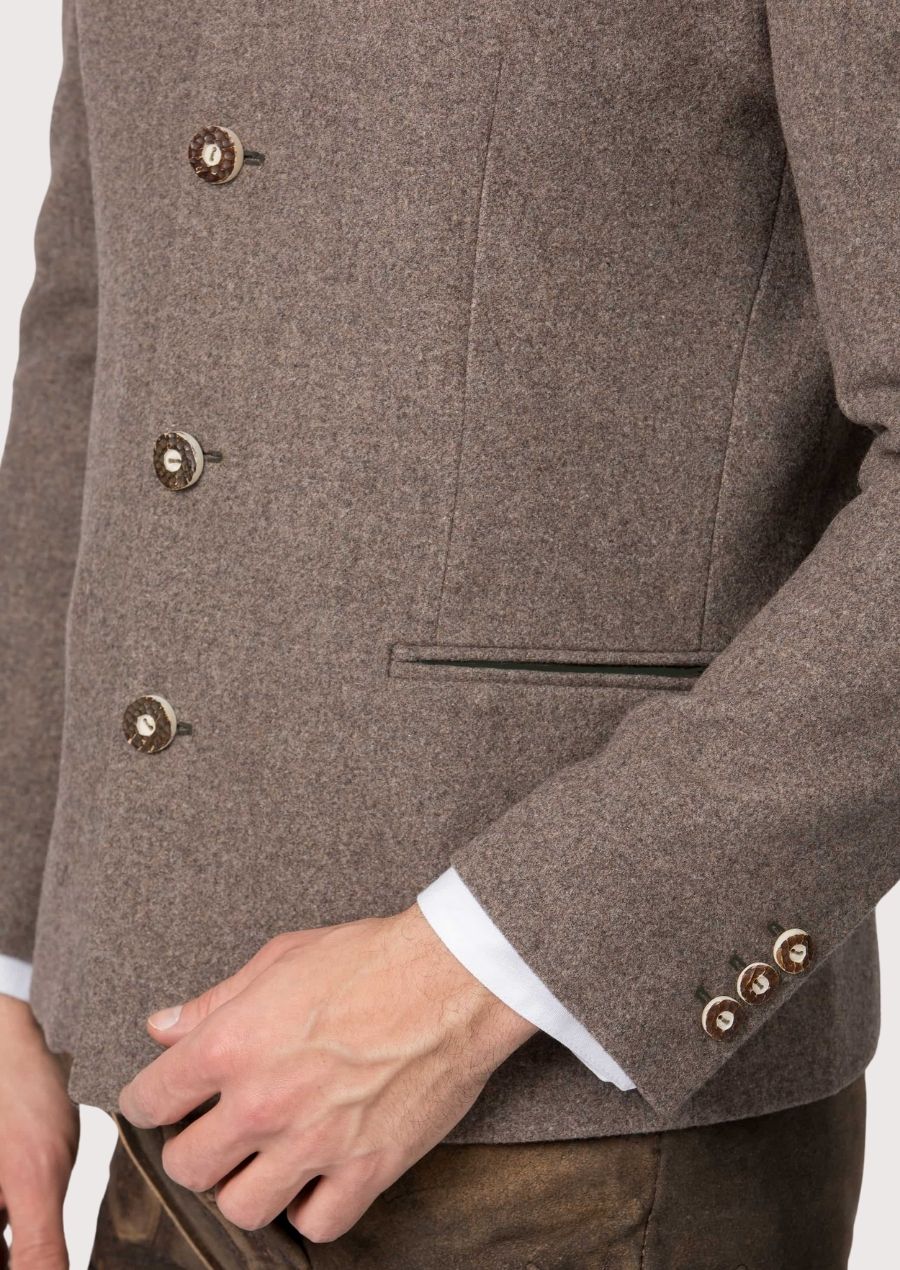 Heritage trachten men’s jacket in taupe wool with chest pocket.