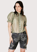 High-quality women’s lederhosen featuring durable leather and hand-stitched floral designs.