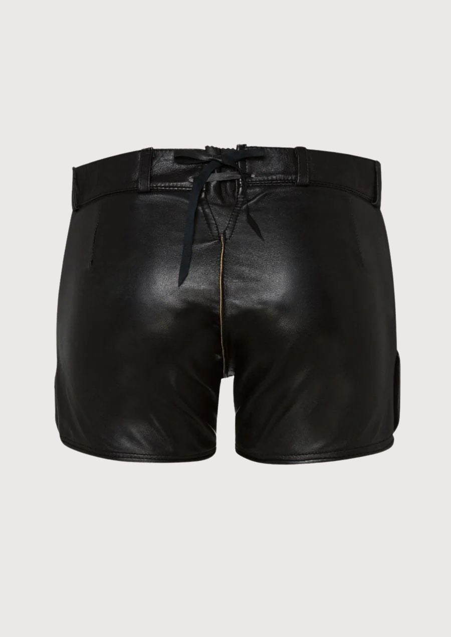 Ladies black lederhosen shorts with classic fit and fine embroidery details