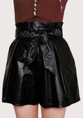 Ladies high waist black leather shorts modern fashion outfit
