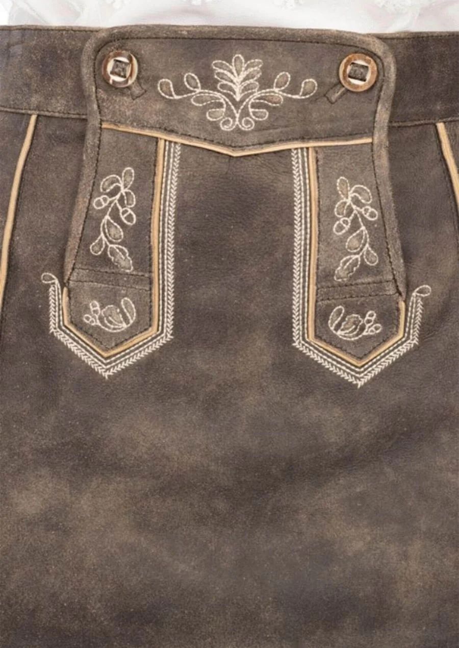 Ladies traditional Bavarian grey leather skirt front view