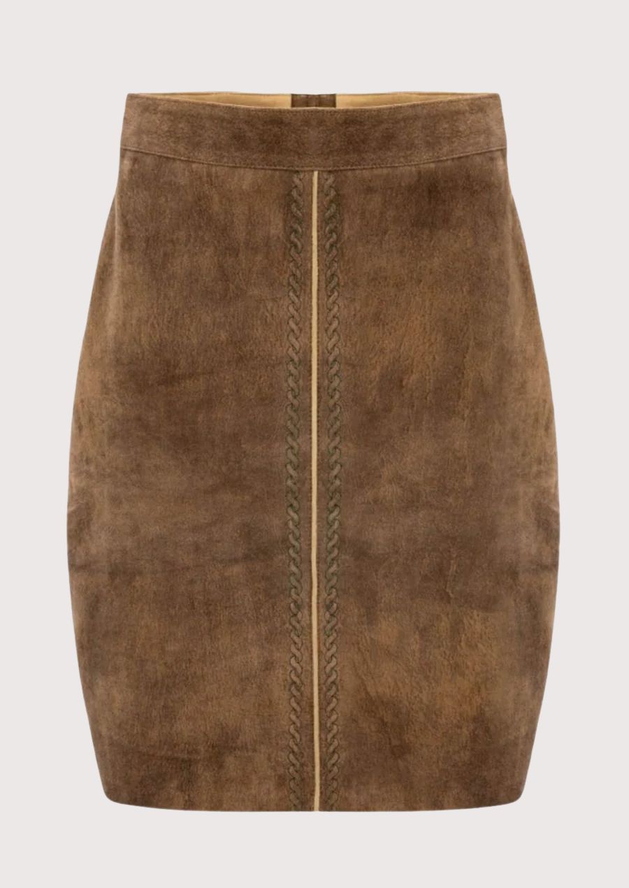 Ladies traditional Bavarian suede leather skirt front view