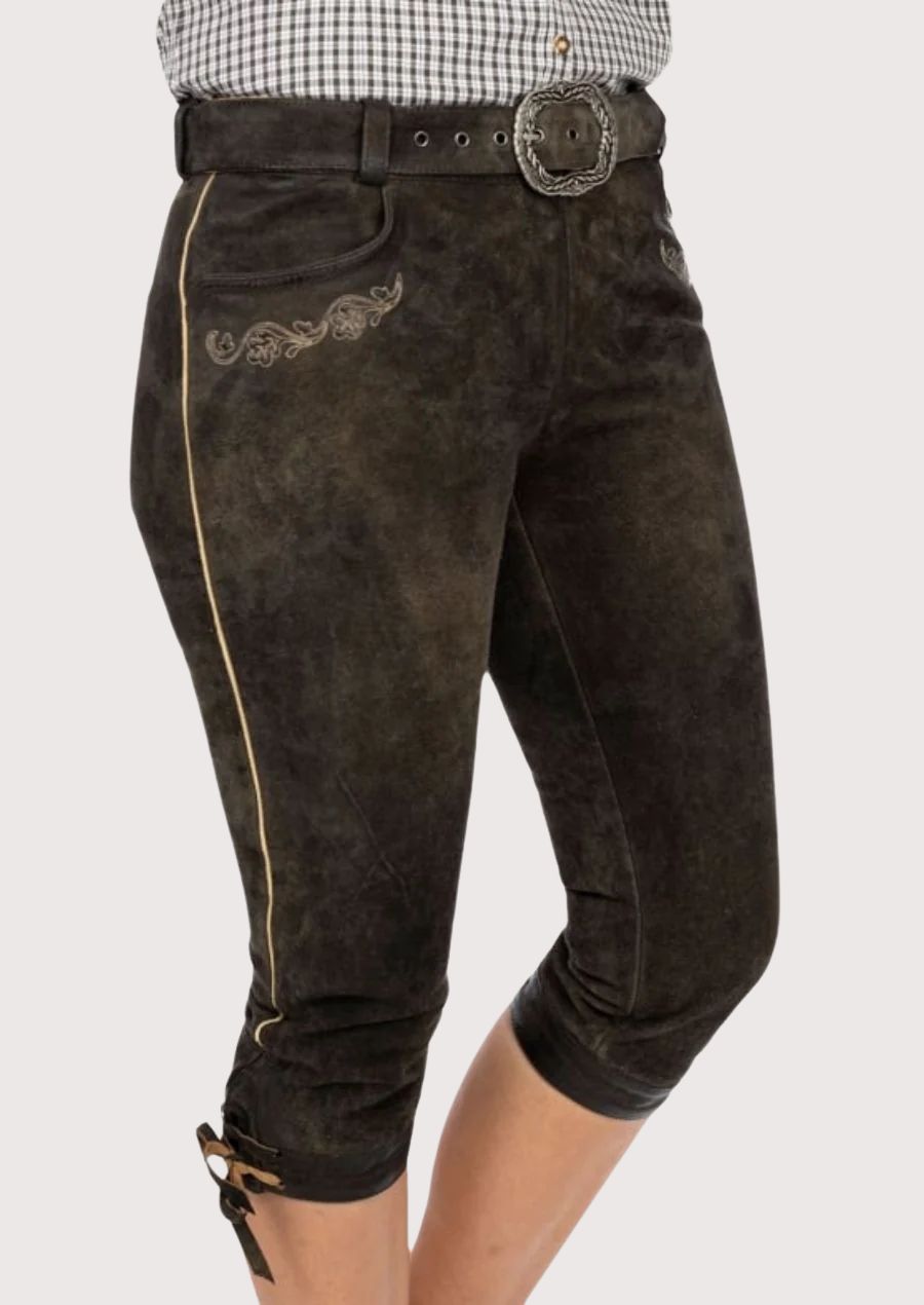 Ladies alpine style bundhosen with classic Bavarian detailing