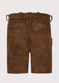 Ladies traditional German lederhosen shorts with detailed stitching and alpine craftsmanship
