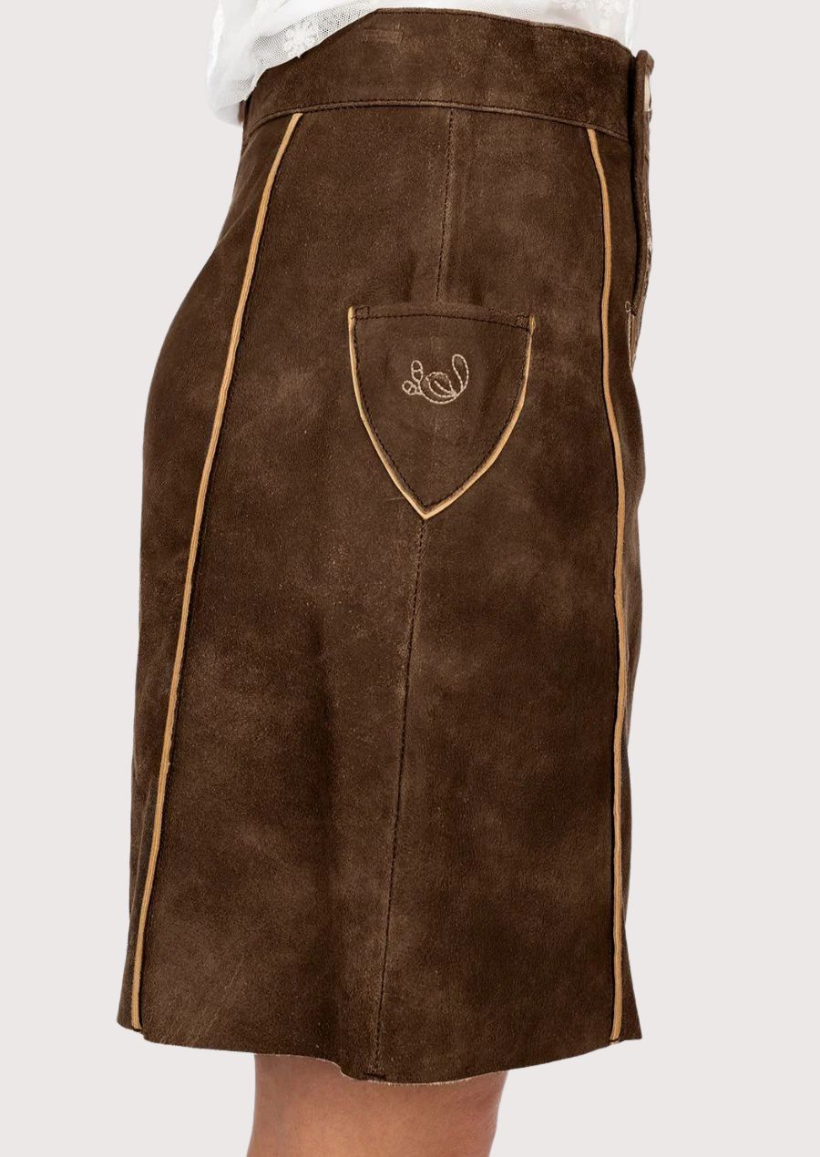 Ladies traditional alpine leather skirt with fine stitching
