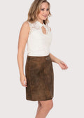 Ladies classic traditional leather skirt in rich brown color