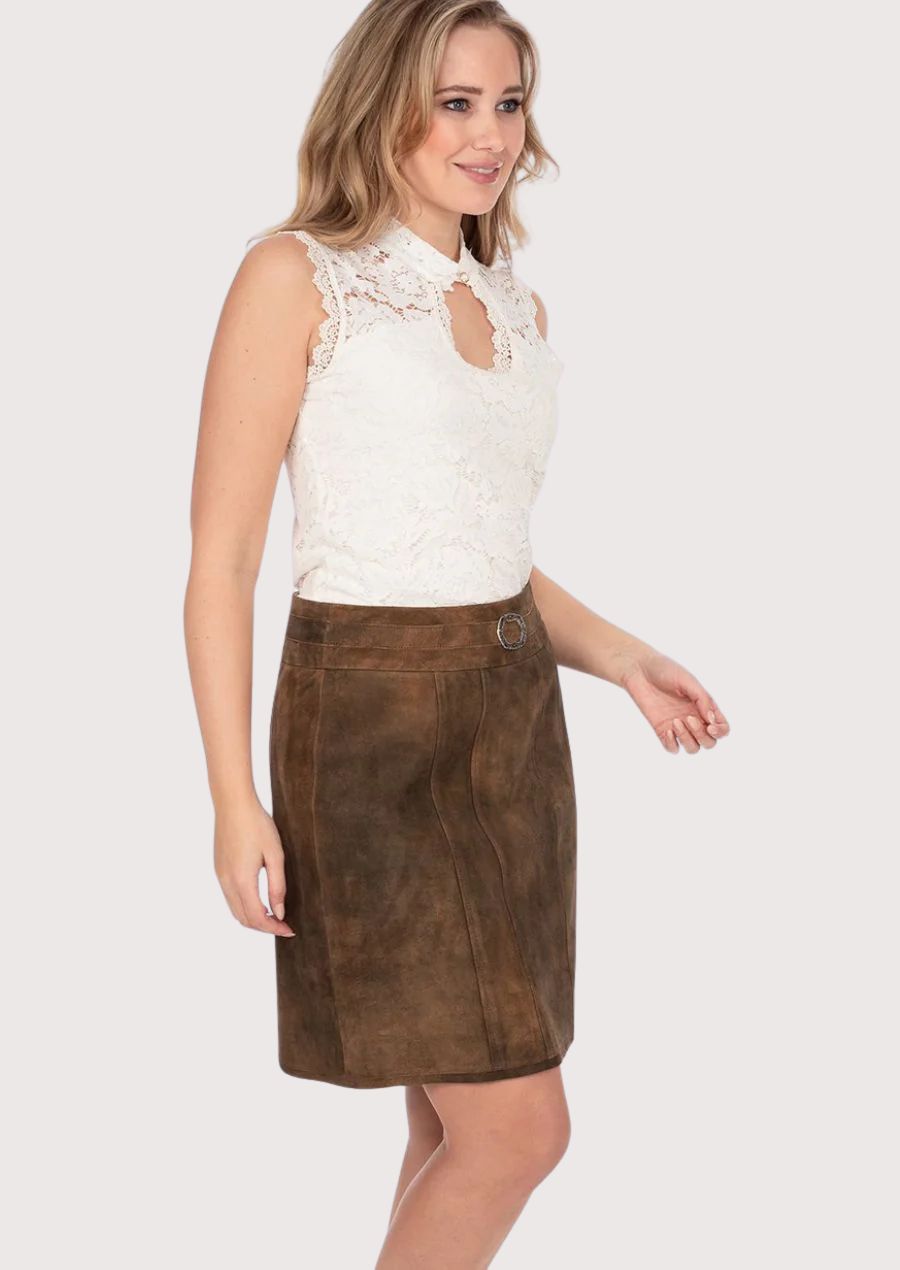Ladies classic traditional leather skirt in rich brown color