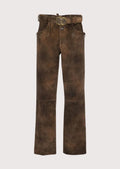 Men's Leather Lederhosen Pants Tobacco Brown made from premium suede leather featuring traditional German craftsmanship, straight-leg fit, Alpine heritage styling, and Oktoberfest fashion design