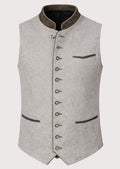 Light grey alpine wool waistcoat for men with contrast collar, Bavarian waistcoat, German traditional clothing, Oktoberfest vest, Alpine men's waistcoat, premium Trachten fashion.