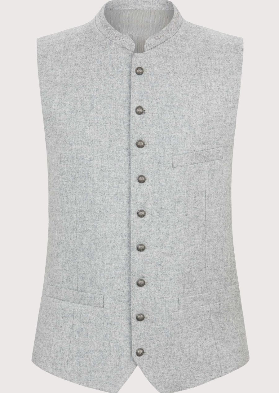 Light grey Trachten waistcoat with stand collar and buttons