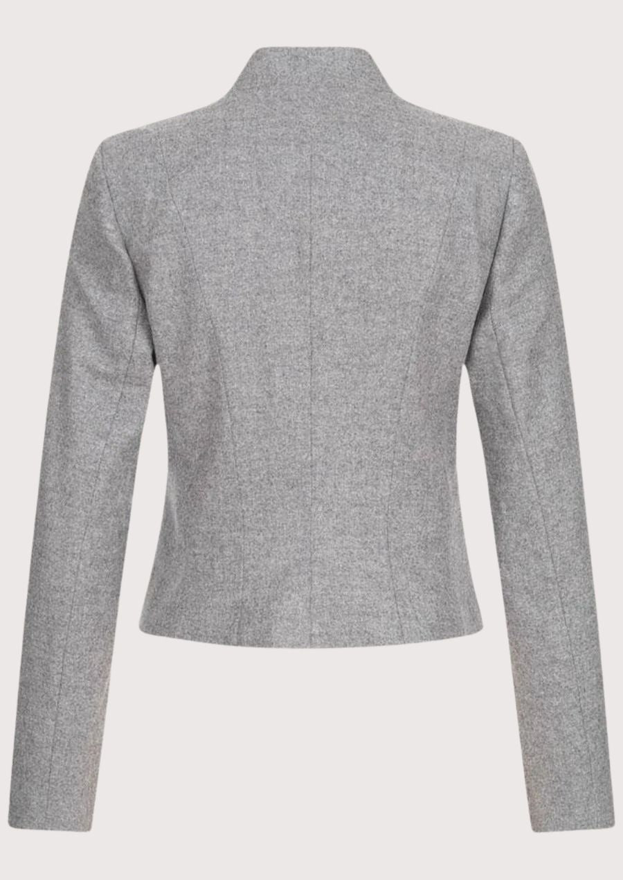 Light grey women’s trachten jacket with stand collar and clean alpine tailoring.