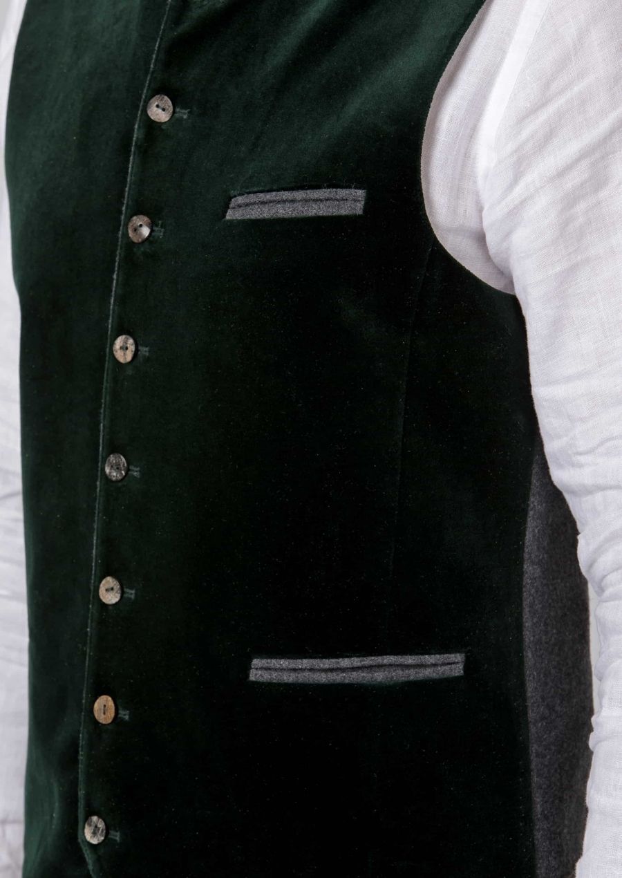 Alpine green velvet vest for men with traditional styling
