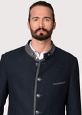 Men's Bavarian blazer in midnight navy crafted with premium fabric, contrast piping, and classic Alpine styling