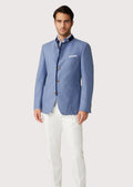Blue mandarin collar formal jacket with tailored fit